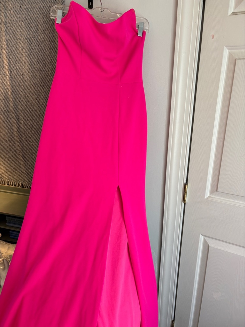 Strapless Fuchsia Evening Gown - Elegant High-Slit Dress
